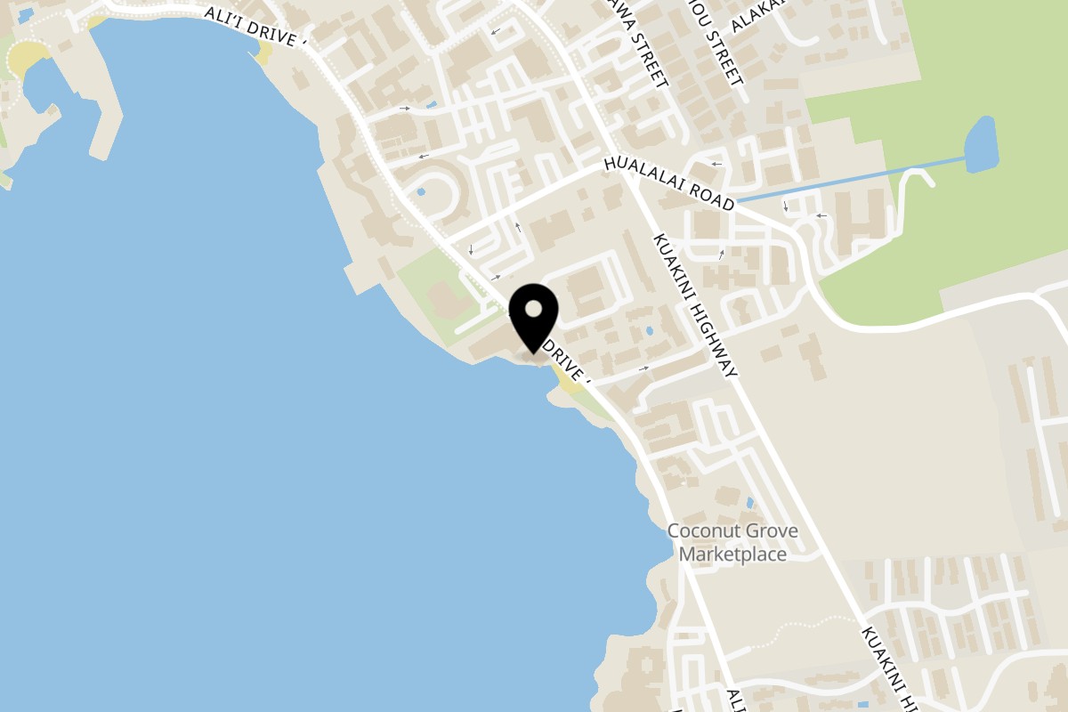 Map showing the location of Kai Eats + Drinks on 75-5776 Ali‘i Dr in Kailua-Kona
