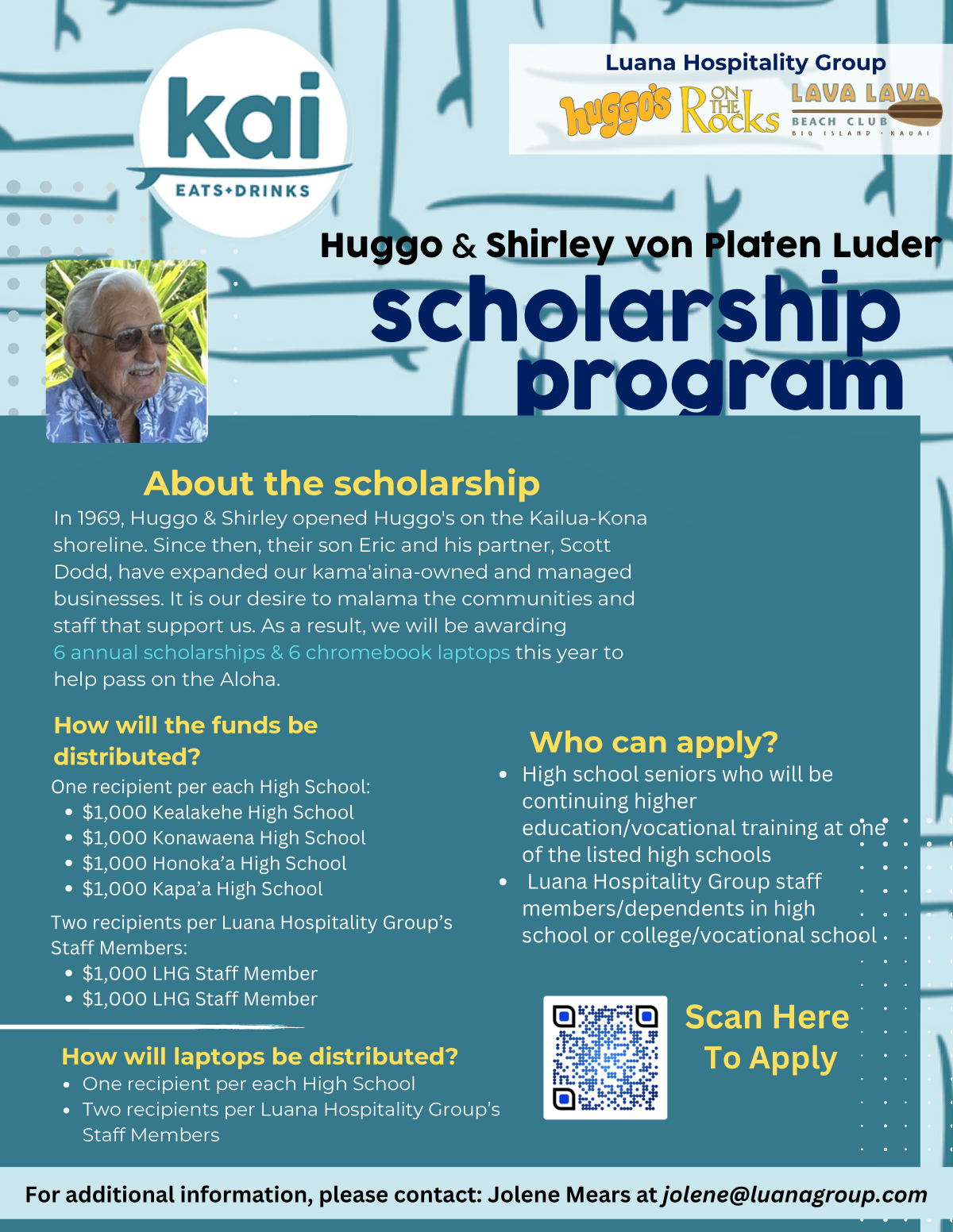 Huggo & Shirley von Platen Luder Scholarship Program - scan QR for more
